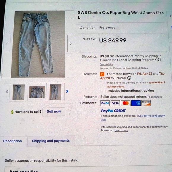 SWS Denim Co. Paper Bag Waist Cargo Jeans Size L - Picture 12 of 12